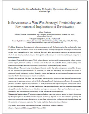 Servicization - Manufacturing & Environmental Responsiblity